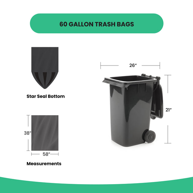 55-60 Gallon Trash Bags 1.2 Mil, 38W x 58H, Black, 100/Box (3 pack) - NRS  Marketplace