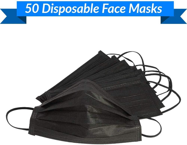 Black Disposable Face Masks - 50 Masks - FDA Registered