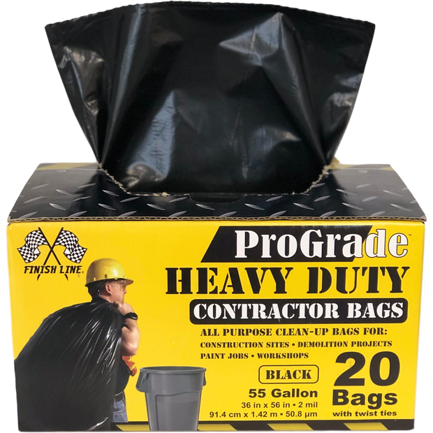 55 Gallon Contractor Trash Bags Heavy Duty 3 Mil, 30 Count W/Ties