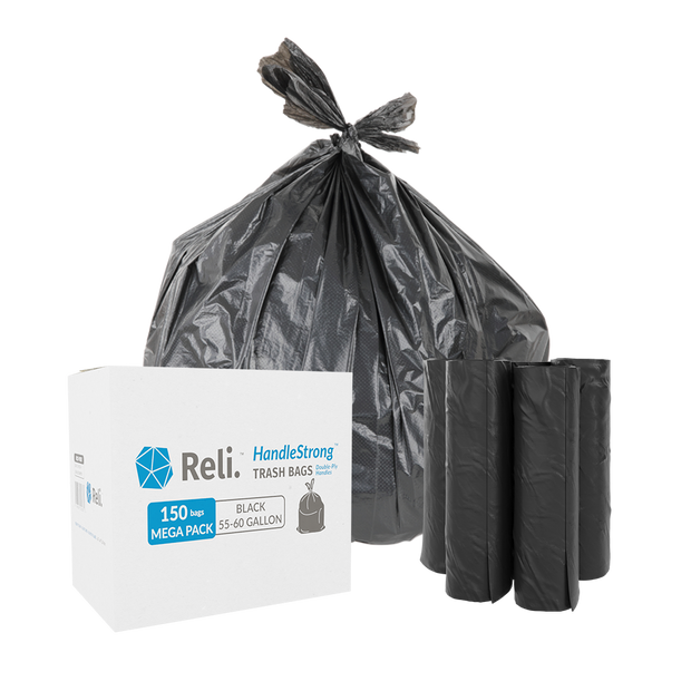 Reli. 55 Gallon Trash Bags (150 Count Bulk) (Black) 60 Gallon