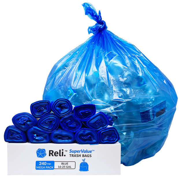Reli. SuperValue 33 Gallon Recycling Bags (240 Count, Bulk) Blue Trash Bags  30 Gallon - 33 Gallon Garbage Bags, Blue Recycling Bags 33 Gallon with 30