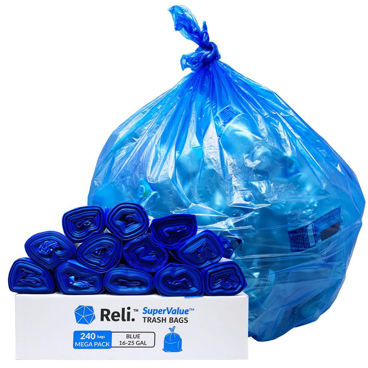 (Pallet) SuperValue 16-25 Gallon - Blue - 240 Count - Minimum Order Quantity: 150 cases (1 Pallet)