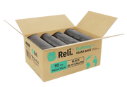 Reli. box with open box rolls of black garbage bags