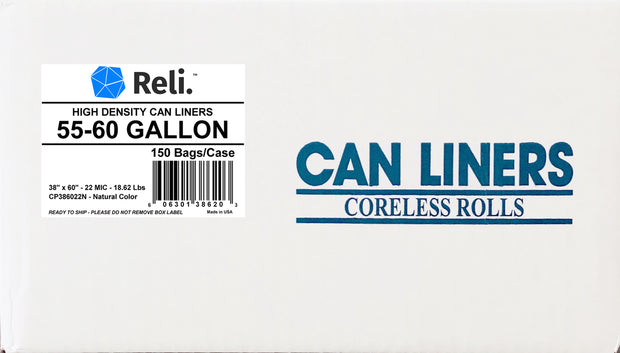 Reli. 55-60 Gallon Trash Bags Heavy Duty | 50 Bags | 50-60 Gallon | Large  Black Garbage Bags | Made in USA