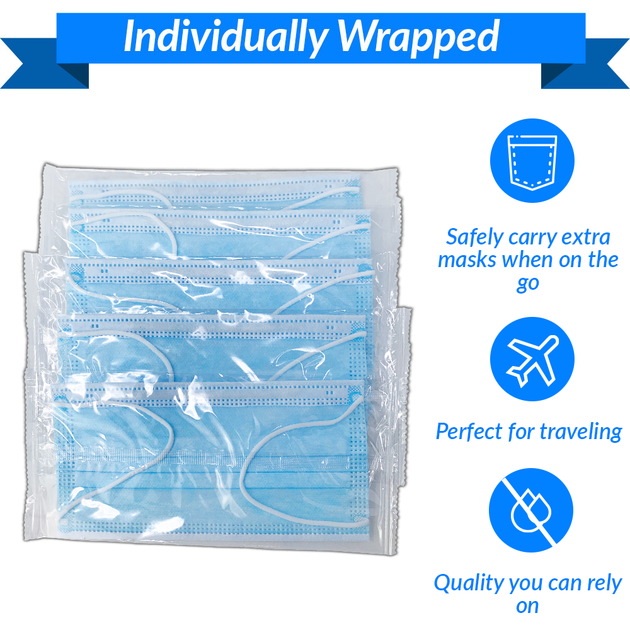 Individually Wrapped Disposable Face Masks - 50 Masks - FDA Registered ...