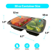 30 oz. Meal Prep Food Containers (two-compartments) - 50 Pack