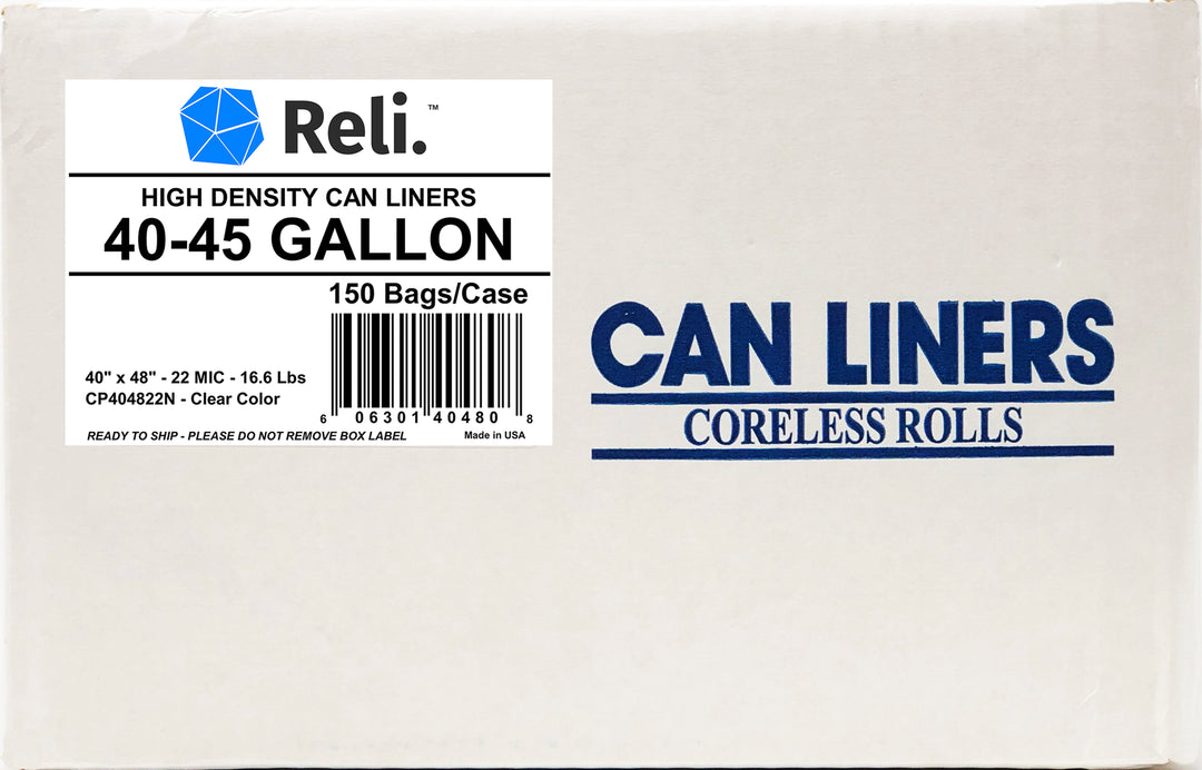High-Density Can Liners - 40x46 Inch, 45-Gallon Trash Bags, 14 Micron, Clear (25/Roll)