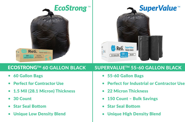 EcoStrong 55-60 Gallon - 30 Count or 80 Count - Recycled Material