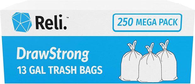 13 Gal Drawstring White Garbage Bags (90 Count) - Blue Sky Trading