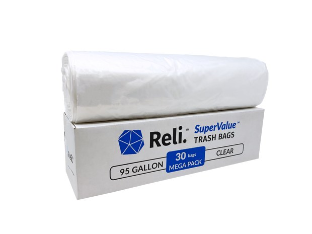 Reli. SuperValue 95 Gallon Trash Bags (68 Count, Bulk) Clear 95 Gallon  Garbage Can Liners for Toter, Large Garbage Bags Heavy Duty 95 Gal - 96  Gallon Capacity 