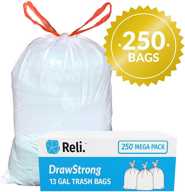 Reli. 30 Gallon Trash Bags Drawstring | 250 Count Bulk | Black | 30 Gallon  Garbage Bags Heavy Duty | Large