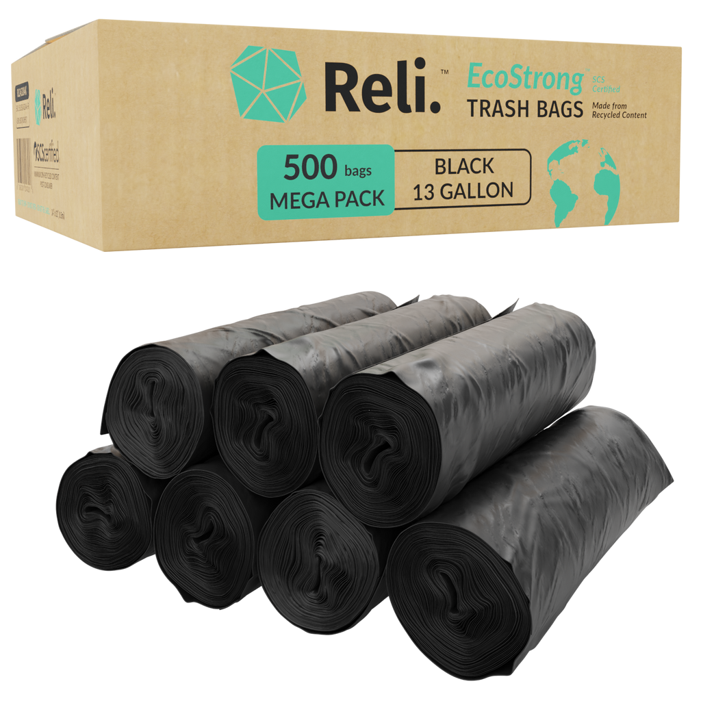 Reli. EcoStrong 13 Gallon Trash Bags 500 Count Recycled Material