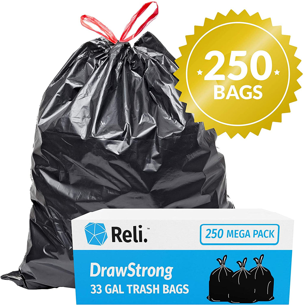 Reli. 30-33 Gallon Trash Bags with Handles (200 Bags) Clear Trash Bags 30  Gallon Drawstring Alternative Garbage Bags , Handle-Tie 30-33 Gal 